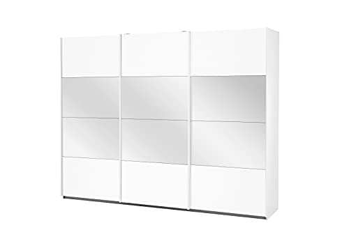 Rauch Möbel Quito Schrank Schwebetürenschrank in Weiß mit Spiegel 3-türig inklusive Zubehörpaket Basic 3 Kleiderstangen, 3 Einlegeböden BxHxT 271x210x62cm von Rauch Möbel