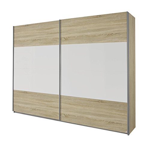 Rauch Schwebetürenschrank 2-türig Eiche Sonoma, Absetzung Weiß Alpin, BxHxT 270x230x62 cm von Rauch Möbel