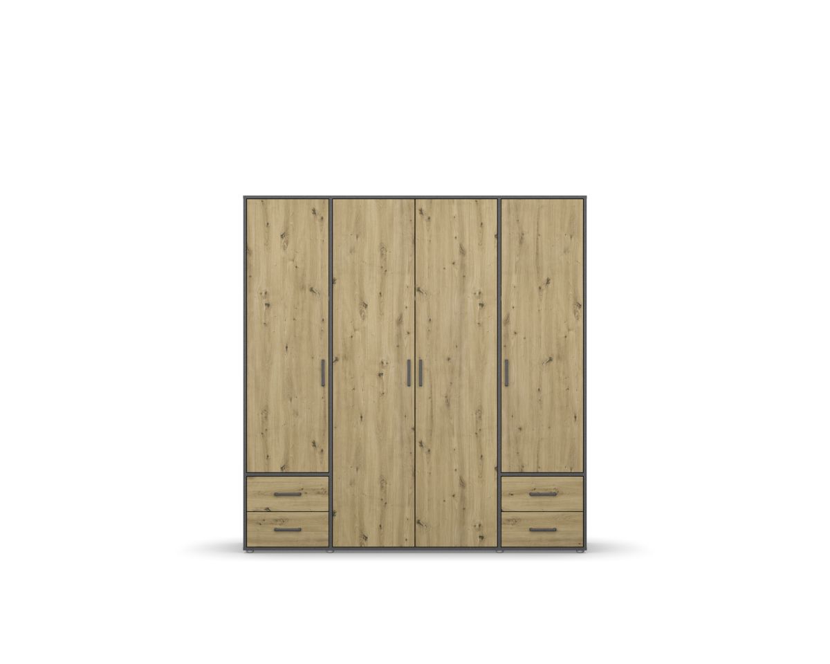 Rauch Drehtürenschrank VOYAGER 4-türig in Dekor-Druck Eiche Artisan/grau-metallic von Rauch Möbelwerke