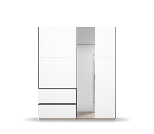 Rauch Möbel Sevilla Schrank Kleiderschrank Schwebetürenschrank, Weiß, Griffleisten graumetallic, 2-türig mit Spiegel, inkl. 2 Kleiderstangen, 2 Einlegeböden BxHxT 175x210x59 cm von Rauch Möbel