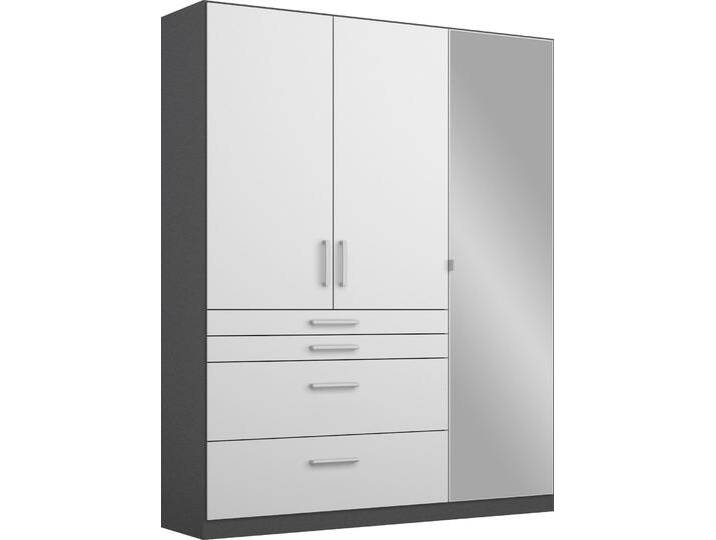 Drehtürenschrank RAUCH Kleiderschrank Schrank Garderobe Garderobenschrank Topseller HOMBURG , weiß (graumetallic, hochglanz weiß), B:136cm H:197cm T:54cm, Holzwerkstoff, Schränke, mit Spiegel, oberer Schubkasten mit Einteilung MADE IN GERMANY von Rauch