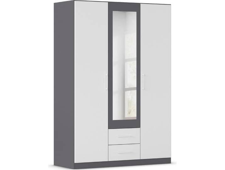 Drehtürenschrank RAUCH Kleiderschrank Schrank Garderobe KREFELD optional mit Spiegel , graumetallic, alpinweiß, absetzung graumetallic, B:136cm H:197cm T:54cm, Holzwerkstoff, Schränke, mit 3 Griff-Varianten, inkl. praktischen Schubladen MADE IN GERMANY von Rauch