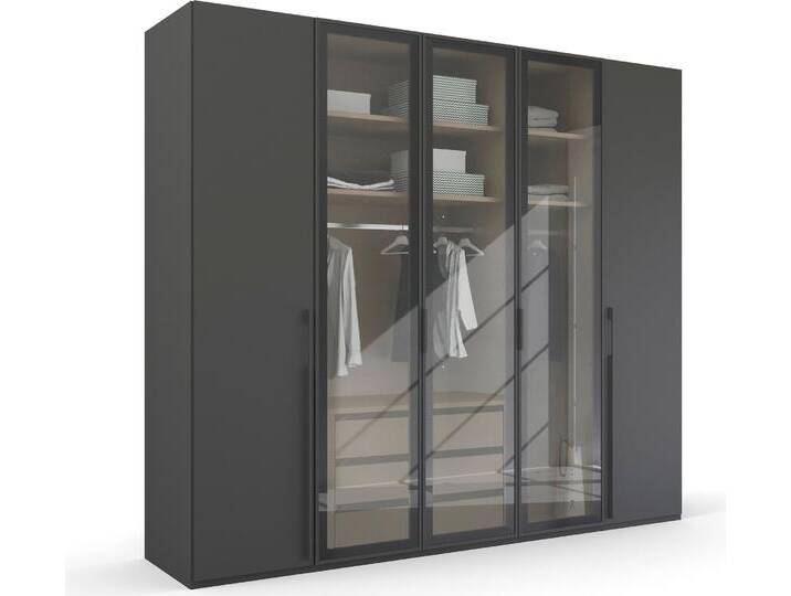 Drehtürenschrank RAUCH Kleiderschrank Schrank Garderobe SKAT SHINE mit hochwertigem , grau (graphit), B:251cm H:223cm T:63cm, Holzwerkstoff, Schränke, transparentem Grauglas inkl. umfangreichem Zubehör MADE IN GERMANY von Rauch