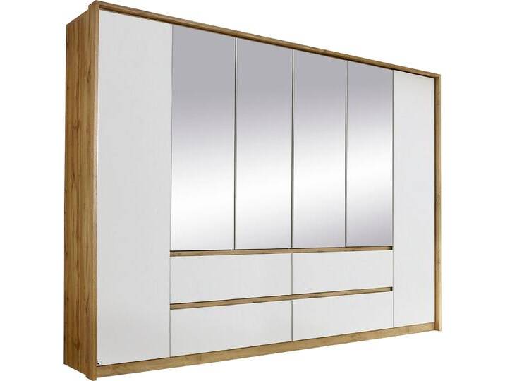 Drehtürenschrank RAUCH Mainz mit Spiegel und Passepartout , weiß (eiche artisan, alpinweiß), B:275cm H:212cm T:58cm, Holzwerkstoff, Schränke, optional mit Beleuchtung, Außentüren mit Push-to-Open Funktion von Rauch