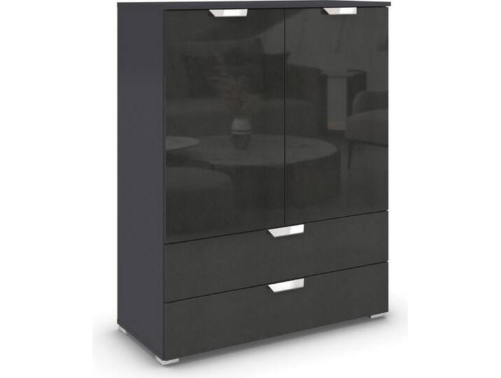 Hochkommode RAUCH Glamour by Aditio , grau (graumetallic, hochglanz effektgrau), B:93cm H:119cm T:42cm, Holzwerkstoff, Sideboards, mit Hochglanzfront, 2 Schubladen mit Softclose-Funktion von Rauch