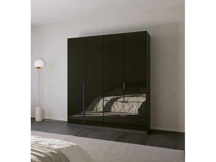 Kleiderschrank Drehtürenschrank Modern mit Schubkästen grau metallic / Glas basalt verschiedene Größen von Rauch
