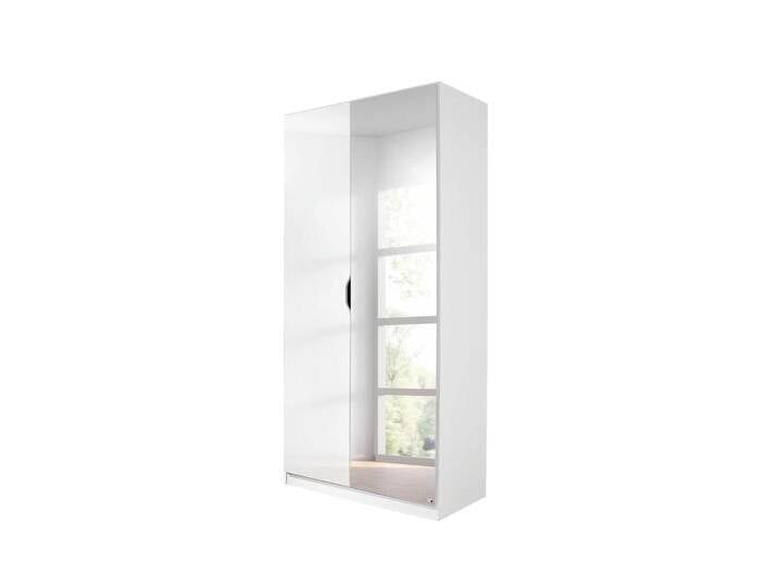 Kleiderschrank RAUCH Freiham Drehtürenschrank Schrank Garderobenschrank Breite 91cm , weiß (weiß hochglanz), B:91cm H:197cm T:54cm, Holzwerkstoff, Schränke, Schlafzimmerschrank mit Spiegel und Griffmulden BESTSELLER von Rauch