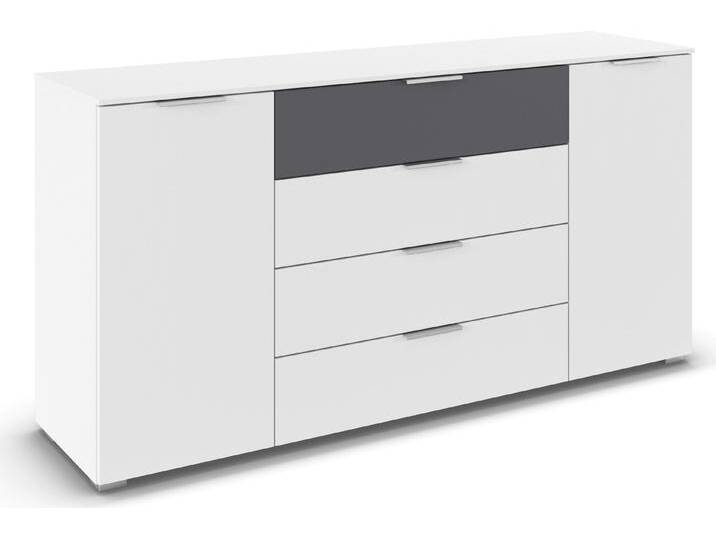Kombikommode RAUCH Astana , alpinweiß, graumetallic, B:160cm H:81cm T:42cm, Holzwerkstoff, Sideboards, 2-türig, 4 geräumige Schubladen, Kantengriff Alufarben MADE IN GERMANY von Rauch