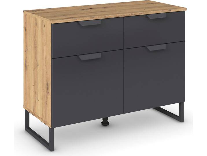 Kombikommode RAUCH Dark&Wood by Aditio , grau (eiche artisan, graumetallic), B:93cm H:73cm T:44cm, Holzwerkstoff, Sideboards, im Industrial Style mit Kufenfuß, 2 Schubladen mit Softclose-Funktion von Rauch