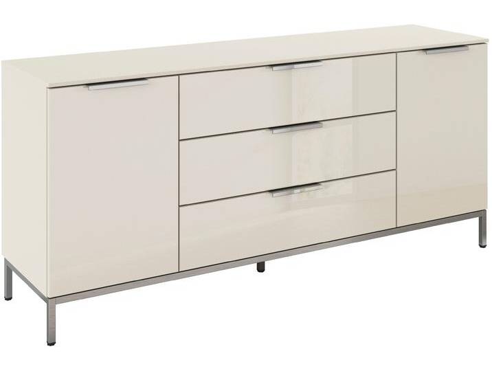 Kombikommode RAUCH Kommode Türkommode Sideboard Kombikommode FLIPP mit Glasfront , beige (beige, glas beige (champagner)), B:160cm H:72cm T:42cm, Holzwerkstoff, Sideboards, 2-türig mit 3 Schubladen und Soft-Close-Funktion sowie Glasfront von Rauch