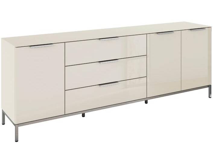 Kombikommode RAUCH Kommode Türkommode Sideboard Kombikommode FLIPP mit Glasfront , beige (beige, glas beige (champagner)), B:200cm H:71cm T:42cm, Holzwerkstoff, Sideboards, 3-türig, 3 Schubladen, Soft-Close-Funktion, Oberboden und Front Glas von Rauch