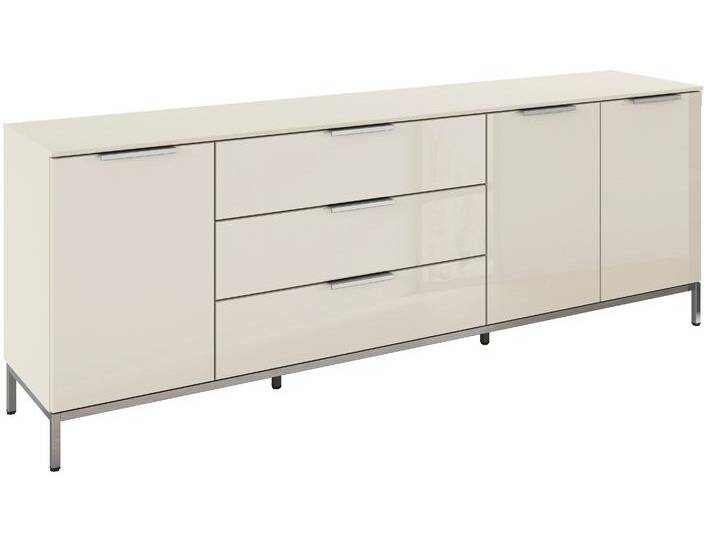 Kombikommode RAUCH Kommode Türkommode Sideboard Kombikommode FLIPP mit Glasfront , beige, glas beige (champagner), B:200cm H:72cm T:42cm, Holzwerkstoff, Sideboards, 3-türig mit 3 Schubladen und Soft-Close-Funktion sowie Glasfront von Rauch