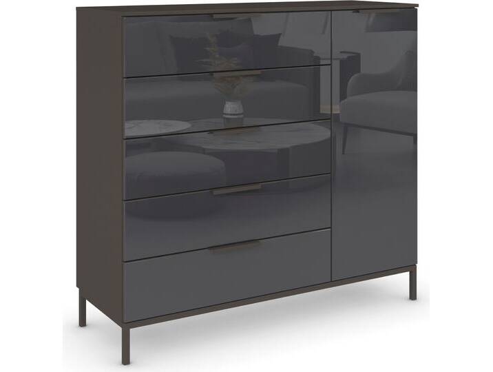 Kombikommode RAUCH Kommode Türkommode Sideboard Kombikommode FLIPP mit Glasfront , grau (graphit, glas basalt), B:120cm H:111cm T:42cm, Holzwerkstoff, Sideboards, 1-türig mit 5 Schubladen und Soft-Close-Funktion sowie Glasfront von Rauch