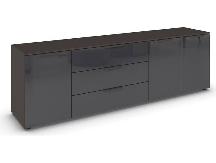 Kombikommode RAUCH Kommode Türkommode Sideboard Kombikommode FLIPP mit Glasfront , grau (graphit, glas basalt), B:200cm H:61cm T:42cm, Holzwerkstoff, Sideboards, 3-türig mit 3 Schubladen und Soft-Close-Funktion sowie Glasfront von Rauch