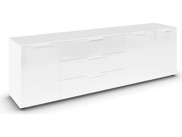 Kombikommode RAUCH Kommode Türkommode Sideboard Kombikommode FLIPP mit Glasfront , weiß (alpinweiß, glas kristallweiß), B:200cm H:61cm T:42cm, Holzwerkstoff, Sideboards, 3-türig mit 3 Schubladen und Soft-Close-Funktion sowie Glasfront von Rauch