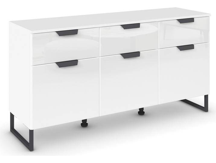 Kombikommode RAUCH Modern by Aditio , weiß (alpinweiß, glas weiß), B:140cm H:73cm T:44cm, Holzwerkstoff, Sideboards, mit Glasfront und Kufenfuß, 3 Schubladen mit Softclose-Funktion von Rauch