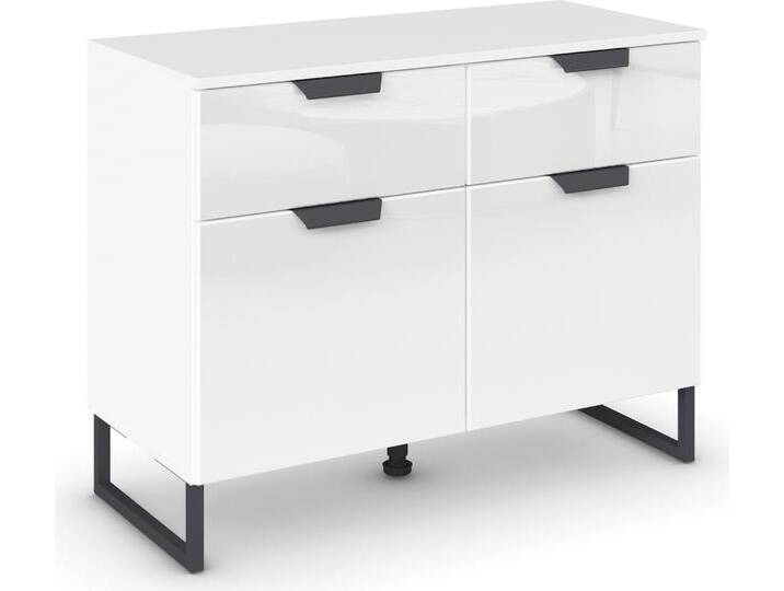 Kombikommode RAUCH Modern by Aditio , weiß (alpinweiß, glas weiß), B:93cm H:73cm T:44cm, Holzwerkstoff, Sideboards, mit Glasfront und Kufenfuß, 2 Schubladen mit Softclose-Funktion von Rauch