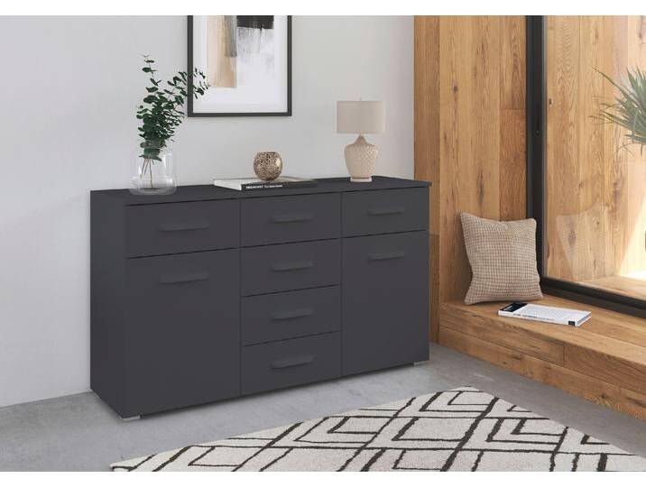 Kombikommode RAUCH Prandon B , grau (graumetallic), B:140cm H:81cm T:42cm, Holzwerkstoff, Sideboards, mit 6 Schubladen und 2 Türen, Metallgriffe von Rauch