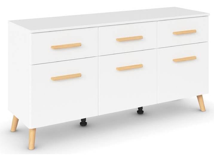 Kombikommode RAUCH Skandi by Aditio , weiß (alpinweiß), B:140cm H:73cm T:42cm, Holzwerkstoff, Sideboards, mit Massivholzgriffen, 3 Schubladen mit Softclose-Funktion von Rauch