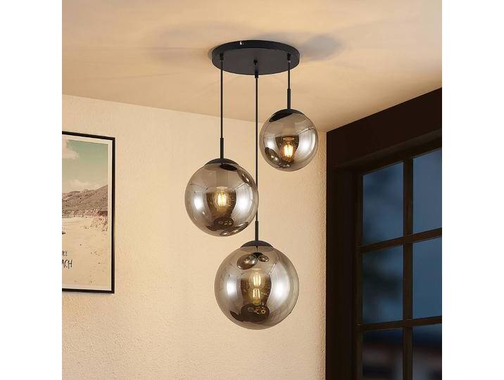 Glas Hängelampe Teeja Lindby, dimmbar, alu / grau / zink, für Wohn- / Esszimmer, Glas, Vintage, Pendelleuchte von lampenwelt.de