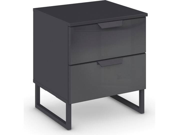 Nachtkommode RAUCH Modern by Aditio , grau (graumetallic), B:47cm H:54cm T:44cm, Holzwerkstoff, Sideboards, mit Glasfront und Kufenfuß, 2 Schubladen mit Softclose-Funktion von Rauch