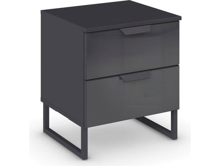 Nachtkommode RAUCH Modern by Aditio , grau (graumetallic), B:47cm H:54cm T:44cm, Holzwerkstoff, Sideboards, mit Glasfront und Kufenfuß, 2 Schubladen mit Softclose-Funktion von Rauch