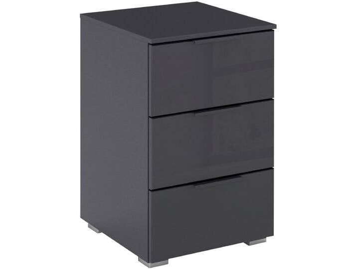 Nachtkommode RAUCH Nachttisch Nachtschrank Nachtkonsole AGORDO mit Glasfront , grau (graumetallic, glas basalt), B:40cm H:61cm T:42cm, Holzwerkstoff, Sideboards, mit 3 geräumigen Schubladen für viel Stauraum MADE IN GERMANY von Rauch