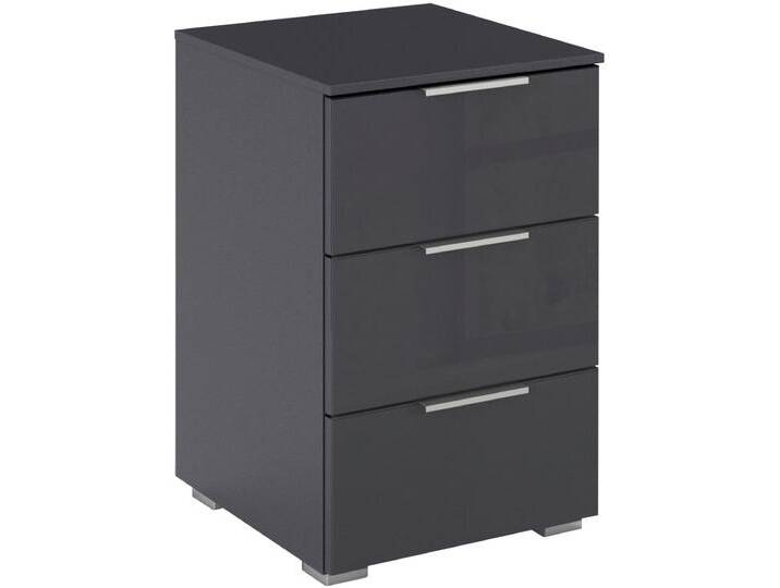 Nachtkommode RAUCH Nachttisch Nachtschrank Nachtkonsole AGORDO mit Glasfront , grau (graumetallic, glas basalt), B:40cm H:61cm T:42cm, Holzwerkstoff, Sideboards, mit 2 Schubladen und Nische für viel Stauraum MADE IN GERMANY von Rauch