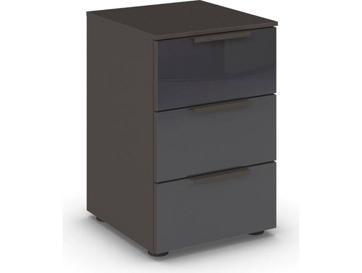 Nachtkommode RAUCH Nachttisch Nachtschrank Nachtkonsole FLIPP mit Glasfront , grau (graphit, glas basalt), B:40cm H:61cm T:42cm, Holzwerkstoff, Sideboards, mit 3 Schubladen und Soft-Close-Funktion sowie Glasfront von Rauch