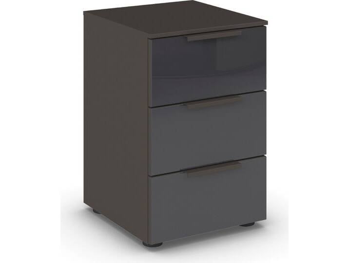 Nachtkommode RAUCH Nachttisch Nachtschrank Nachtkonsole FLIPP mit Glasfront , grau (graphit, glas basalt), B:40cm H:61cm T:42cm, Holzwerkstoff, Sideboards, mit 3 Schubladen und Soft-Close-Funktion sowie Glasfront von Rauch