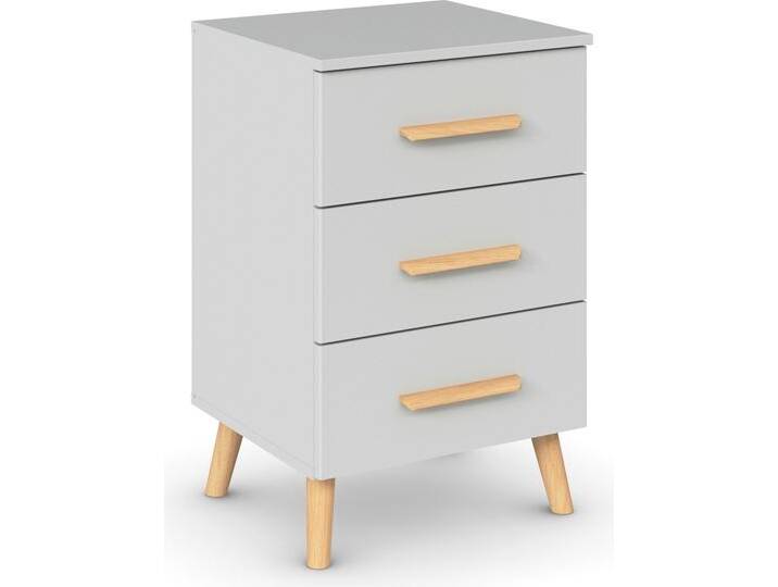 Nachtkommode RAUCH Skandi by Aditio , grau (seidengrau), B:47cm H:73cm T:44cm, Holzwerkstoff, Sideboards, mit Massivholzgriffen, 3 Schubladen mit Softclose-Funktion von Rauch