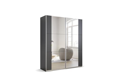 Rauch Möbel Kronach Schrank Schwebetürenschrank, 2-türig, Grau Metallic mit 2 Spiegel, inkl. Zubehörpaket Basic 2 Kleiderstangen 2 Einlegeböden, BxHxT 175x210x59 cm von Rauch Möbel