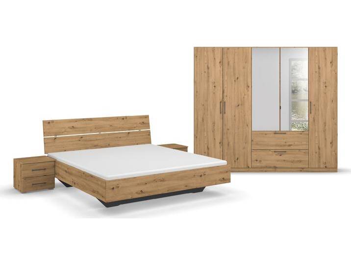Schlafzimmer-Set INOSIGN BY RAUCH Komplettschlafzimmer Schlafzimmer Challenger (Set 4-teilig) , braun (eiche artisan), Schrank 5-trg. Höhe 210cm + ohne Matratze, B/H: 160cm x 200cm, Holzwerkstoff, Schlafzimmermöbel-Sets, Schrank 2 Breiten, Bett 3 Breiten, 2 Nachttische MADE IN GERMANY von Rauch