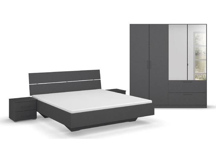 Schlafzimmer-Set INOSIGN BY RAUCH Komplettschlafzimmer Schlafzimmer Challenger (Set 4-teilig) , grau (grau metallic), Schrank 4-trg. Höhe 197cm + ohne Matratze, B/H: 160cm x 200cm, Holzwerkstoff, Schlafzimmermöbel-Sets, Schrank 2 Breiten, Bett 3 Breiten, 2 Nachttische MADE IN GERMANY von Rauch
