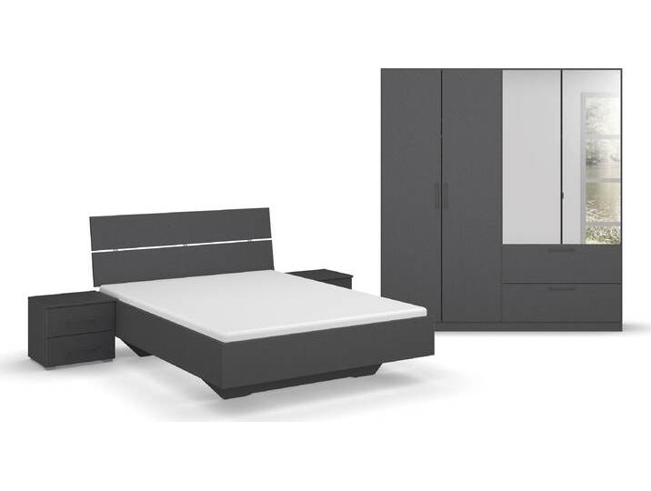Schlafzimmer-Set INOSIGN BY RAUCH Komplettschlafzimmer Schlafzimmer Challenger (Set 4-teilig) , grau (grau metallic), Schrank 4-trg. Höhe 210cm + ohne Matratze, B/H: 140cm x 200cm, Holzwerkstoff, Schlafzimmermöbel-Sets, Schrank 2 Breiten, Bett 3 Breiten, 2 Nachttische MADE IN GERMANY von Rauch