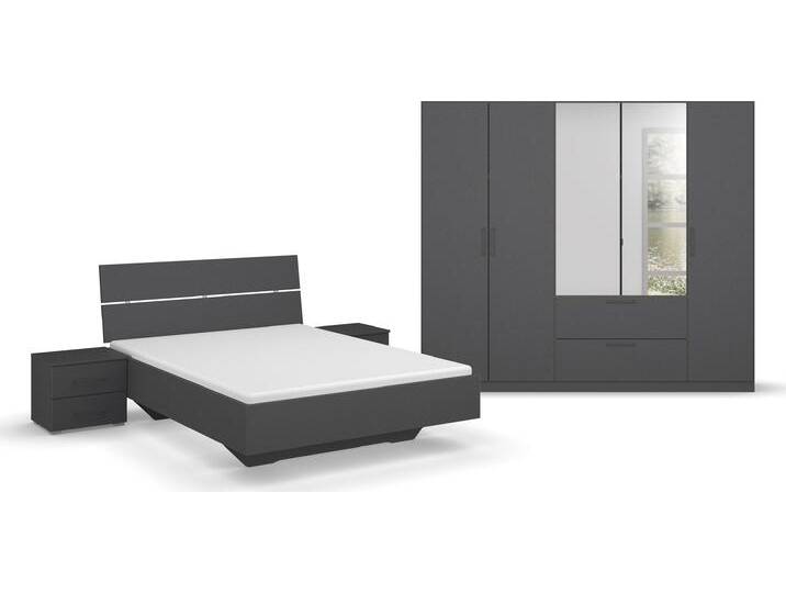 Schlafzimmer-Set INOSIGN BY RAUCH Komplettschlafzimmer Schlafzimmer Challenger (Set 4-teilig) , grau (grau metallic), Schrank 5-trg. Höhe 197cm + ohne Matratze, B/H: 140cm x 200cm, Holzwerkstoff, Schlafzimmermöbel-Sets, Schrank 2 Breiten, Bett 3 Breiten, 2 Nachttische MADE IN GERMANY von Rauch
