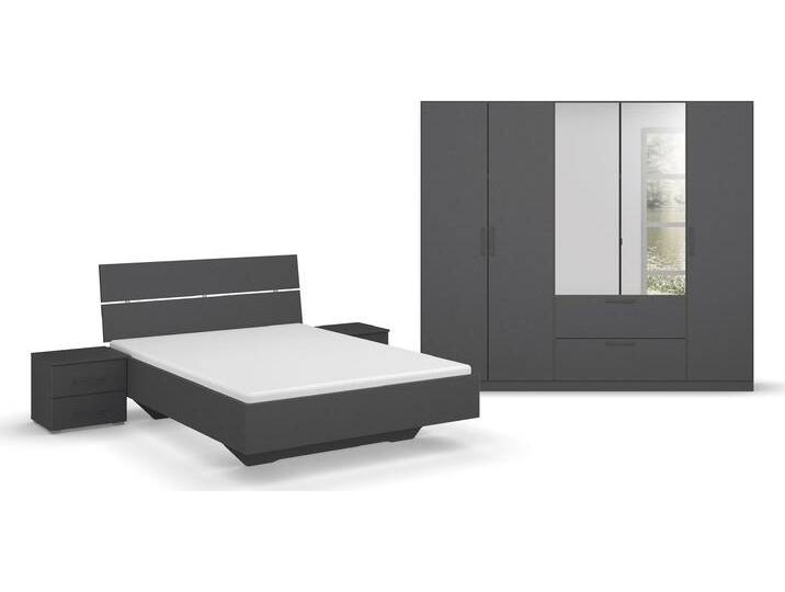 Schlafzimmer-Set INOSIGN BY RAUCH Komplettschlafzimmer Schlafzimmer Challenger (Set 4-teilig) , grau (grau metallic), Schrank 5-trg. Höhe 210cm + ohne Matratze, B/H: 140cm x 200cm, Holzwerkstoff, Schlafzimmermöbel-Sets, Schrank 2 Breiten, Bett 3 Breiten, 2 Nachttische MADE IN GERMANY von Rauch
