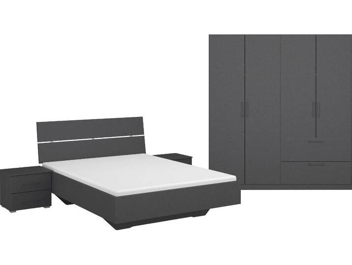 Schlafzimmer-Set INOSIGN BY RAUCH Komplettschlafzimmer Schlafzimmer Challenger (Set 4-teilig) , grau (grau metallic), Schrankbreite/-höhe 181/210cm + ohne Matratze, B/H: 140cm x 200cm, Holzwerkstoff, Schlafzimmermöbel-Sets, Schrank 2 Breiten, Bett 3 Breiten, 2 Nachttische MADE IN GERMANY von Rauch