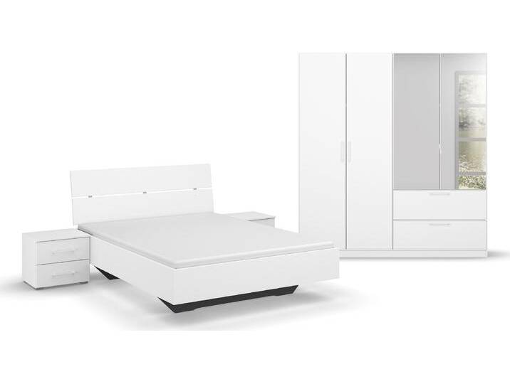 Schlafzimmer-Set INOSIGN BY RAUCH Komplettschlafzimmer Schlafzimmer Challenger (Set 4-teilig) , weiß (alpinweiß), Schrank 4-trg. Höhe 210cm + ohne Matratze, B/H: 140cm x 200cm, Holzwerkstoff, Schlafzimmermöbel-Sets, Schrank 2 Breiten, Bett 3 Breiten, 2 Nachttische MADE IN GERMANY von Rauch