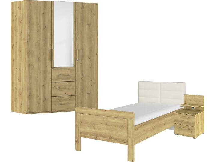 Schlafzimmer-Set RAUCH Komplettschlafzimmer Schlafzimmer EVELYN , braun (asteiche), Bett 100x200cm + ohne Matratze, B/H: 100cm x 200cm, Bett 100x200cm, Holzwerkstoff, Schlafzimmermöbel-Sets, Schrank und Bett in 2 Breiten, Nachttisch mit Paneel MADE IN GERMANY von Rauch
