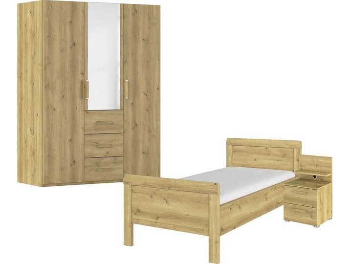 Schlafzimmer-Set RAUCH Komplettschlafzimmer Schlafzimmer EVELYN , braun (asteiche), Bett 100x200cm + ohne Matratze, B/H: 100cm x 200cm, Bett 100x200cm, Holzwerkstoff, Schlafzimmermöbel-Sets, Schrank und Bett in 2 Breiten, Nachttisch mit Paneel MADE IN GERMANY von Rauch
