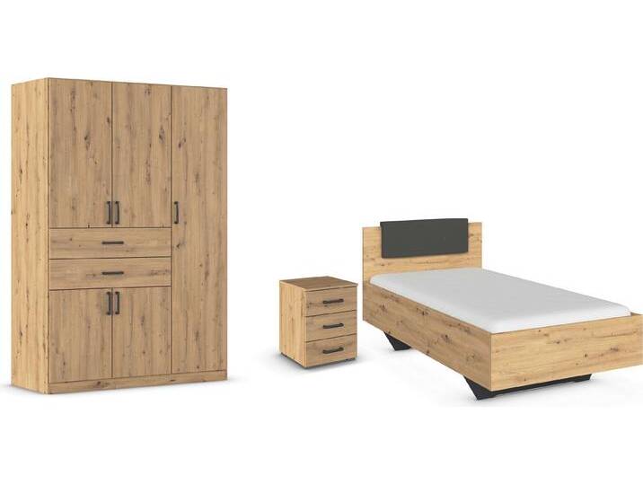 Schlafzimmer-Set RAUCH Komplettzimmer Komplettschlafzimmer Schlafzimmer-Set (3-St.) MAIKA , schwarz (eiche artisan, lederoptik schwarz), Schrank Breite 136cm, Höhe 210 + ohne Matratze, B/H: 100cm x 200cm, Schlafzimmermöbel-Sets, Schrank 3 Breiten, 2 Höhen, Bett 100 cm, Nachttisch MADE IN GERMANY von Rauch