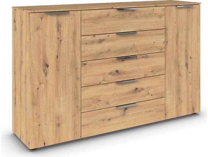 Schubkastenkommode RAUCH Flipp Schubladenkommode Wäscheschrank Schrank Bestseller OTTO´s Choice , braun (eiche artisan), B:160cm H:100cm T:42cm, Holzwerkstoff, Sideboards, 2-türig mit 5 Schubladen und Soft-Close-Funktion in zwei Breiten von Rauch