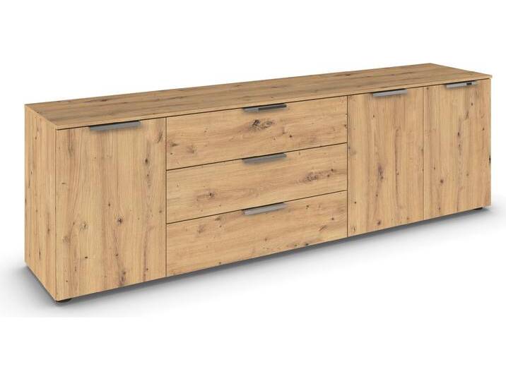 Schubkastenkommode RAUCH Kommode Türkommode Sideboard Kombikommode FLIPP , braun (eiche artisan), B:200cm H:61cm T:42cm, Holzwerkstoff, Sideboards, 3-türig mit 3 Schubladen und Soft-Close-Funktion von Rauch
