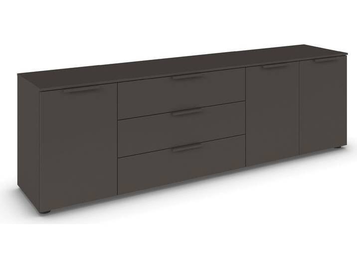 Schubkastenkommode RAUCH Kommode Türkommode Sideboard Kombikommode FLIPP , grau (graphit), B:200cm H:61cm T:42cm, Holzwerkstoff, Sideboards, 3-türig mit 3 Schubladen und Soft-Close-Funktion von Rauch