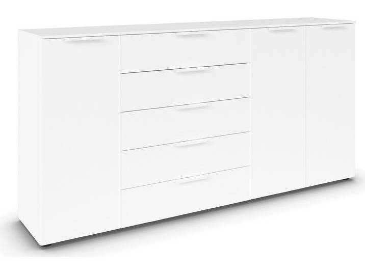 Schubkastenkommode RAUCH Kommode Türkommode Sideboard Kombikommode FLIPP , weiß (alpinweiß), B:200cm H:100cm T:42cm, Holzwerkstoff, Sideboards, 3-türig mit 5 Schubladen und Soft-Close-Funktion von Rauch