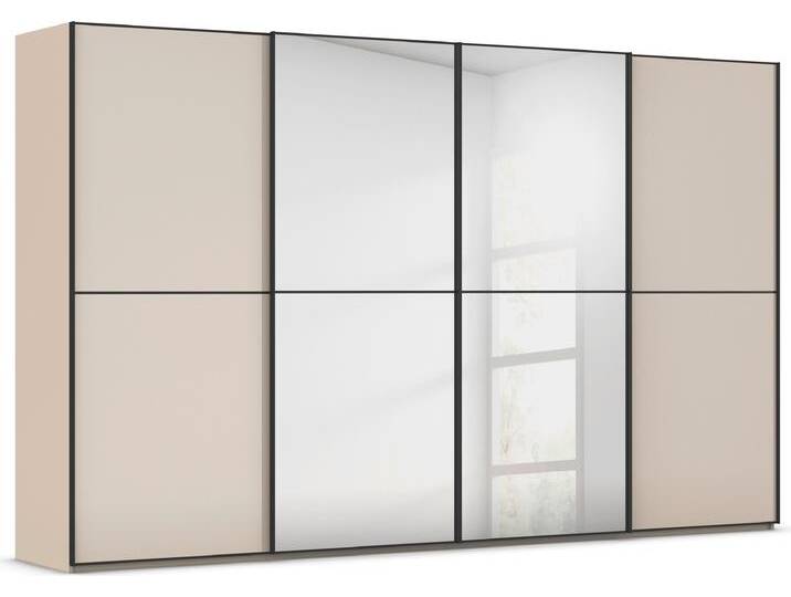 Schwebetürenschrank RAUCH Kleiderschrank Schrank Garderobe Schlafzimmerschrank SCALE-DUO , beige (fango, glas champagner, griffleisten schwarz), B:360cm H:223cm T:68cm, Holzwerkstoff, Schränke, edle zweigeteilte Türen Spiegel/Glas-Mix 3 Zierleisten MADE IN GERMANY von Rauch