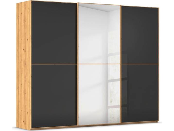 Schwebetürenschrank RAUCH Kleiderschrank Schrank Garderobe Schlafzimmerschrank SCALE-DUO , schwarz (asteiche, glas schwarz, griffleisten asteiche), B:271cm H:223cm T:68cm, Holzwerkstoff, Schränke, edle zweigeteilte Türen Spiegel/Glas-Mix 3 Zierleisten MADE IN GERMANY von Rauch
