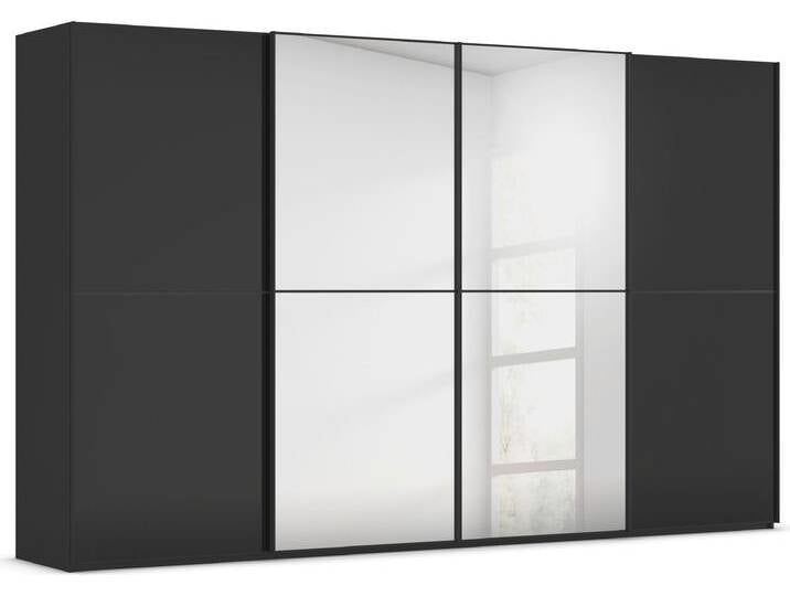 Schwebetürenschrank RAUCH Kleiderschrank Schrank Garderobe Schlafzimmerschrank SCALE-DUO , schwarz (schwarz, glas schwarz, griffleisten schwarz), B:360cm H:223cm T:68cm, Holzwerkstoff, Schränke, edle zweigeteilte Türen Spiegel/Glas-Mix 3 Zierleisten MADE IN GERMANY von Rauch