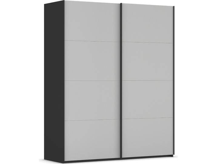 Schwebetürenschrank RAUCH Kleiderschrank Schrank Garderobe Schlafzimmerschrank SCALE-FYRA , grau (schwarz, glas seidengrau matt, griffleisten schwarz), B:181cm H:223cm T:67cm, Holzwerkstoff, Schränke, edle viergeteilte Türen mit Glas-Front viele Farben MADE IN GERMANY von Rauch